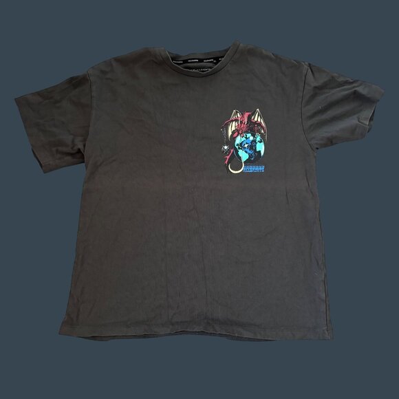 Allsaints Black Dragon Graphic T-Shirt With Front & Back Print S - Picture 1 of 7